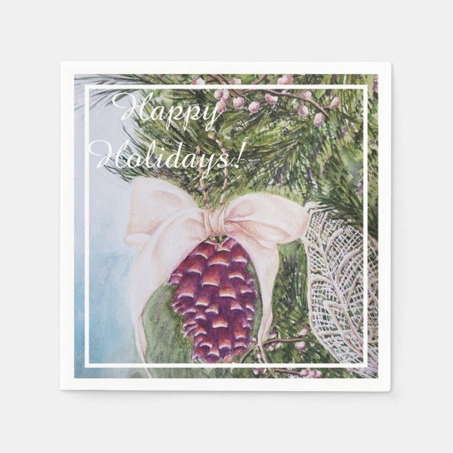 Serviette En Papier Noël Pine Cone et Bow Party (Devant)