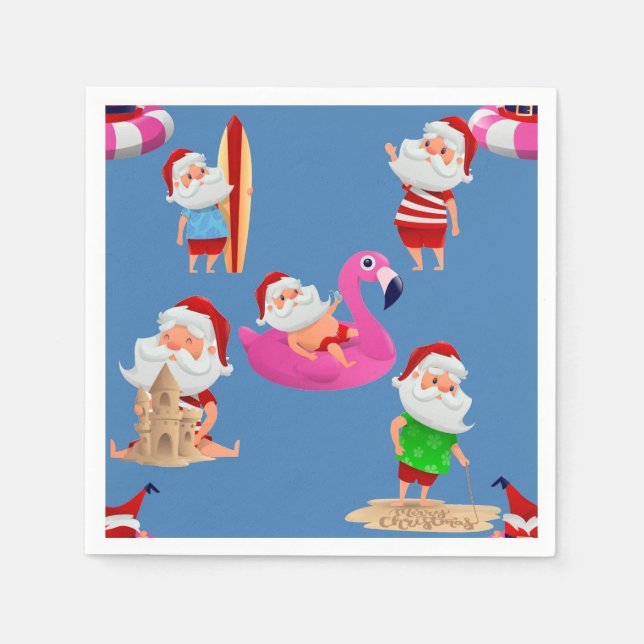 Serviette En Papier Noël plage santa claus vacances (Devant)