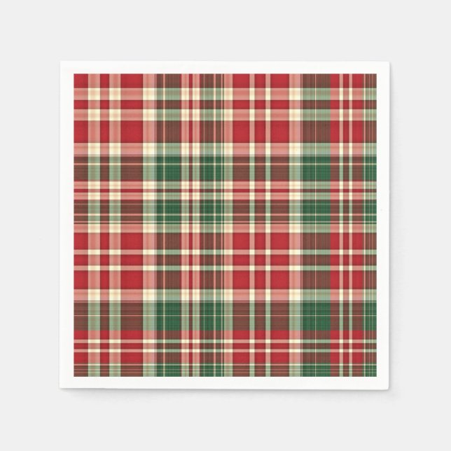 Serviette En Papier Noël Plaid 01-PAPIER PARTY NAPKINS (Devant)