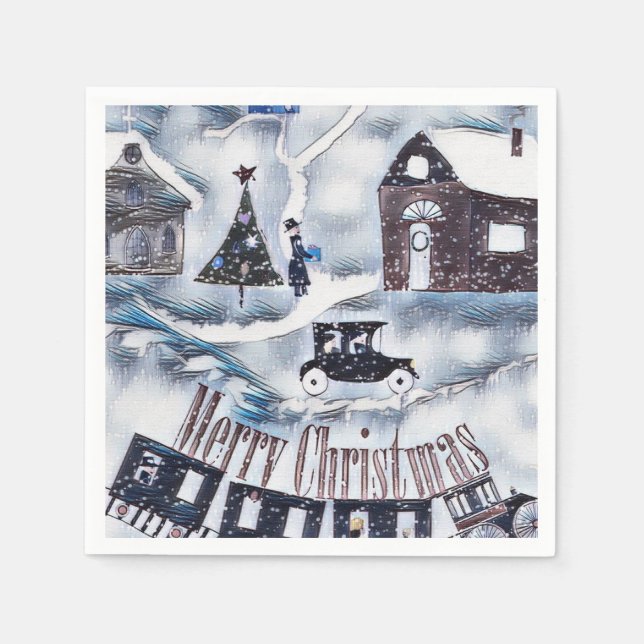 Serviette En Papier Noël, Plaque en papier Vintage (Devant)