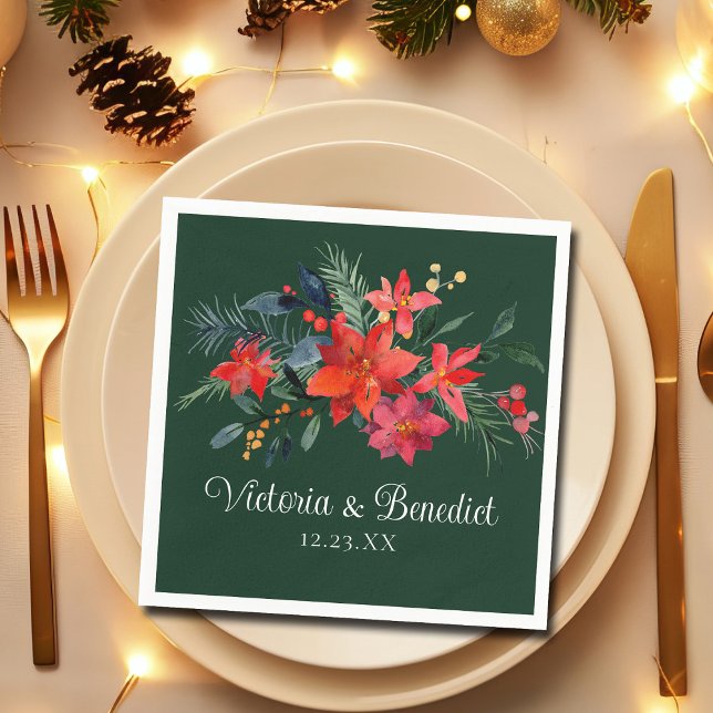Serviette En Papier Noël Poinsettia Élégant Mariage Floral Vert (Créateur téléchargé)