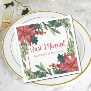 Serviette En Papier Noël Poinsettia hiver juste marié Mariage