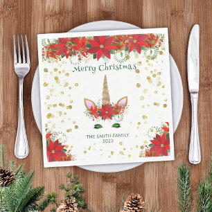 Serviette En Papier Noël Poinsettia Unicorne avec Green Font Party