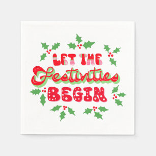 Serviette En Papier Noël Que Les Festivités Commencent Vacances Holly