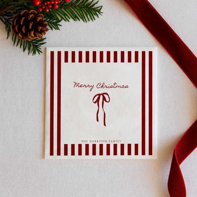 Serviette En Papier Noël rayé de Bow rouge (Créateur téléchargé)