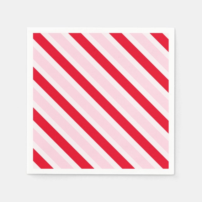 Serviette En Papier Noël Rayures Rose Rouge Moderne (Devant)