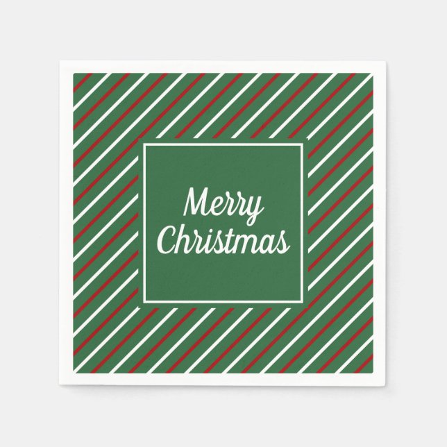 Serviette En Papier Noël Rayures Vertes Élégantes (Devant)