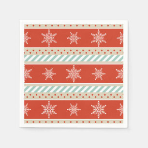 Serviette En Papier Noël Red Mint Stripes Snowflakes Motif