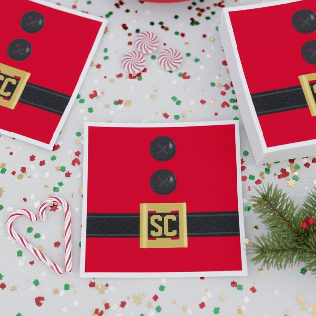 Serviette En Papier Noël Red Père Noël Suit Belt Monogram (Transform your holiday party table effortlessly! Add your initials)