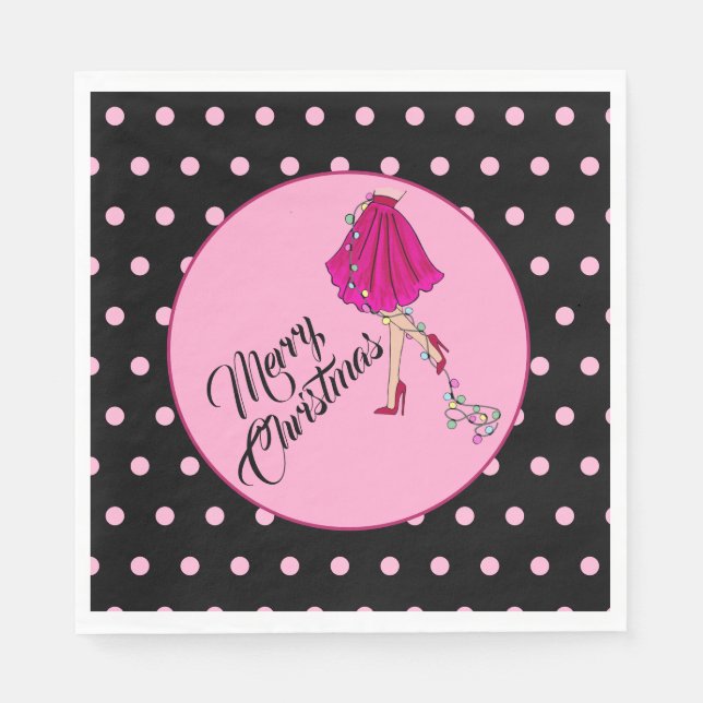 Serviette En Papier Noël Rose Glam  (Devant)