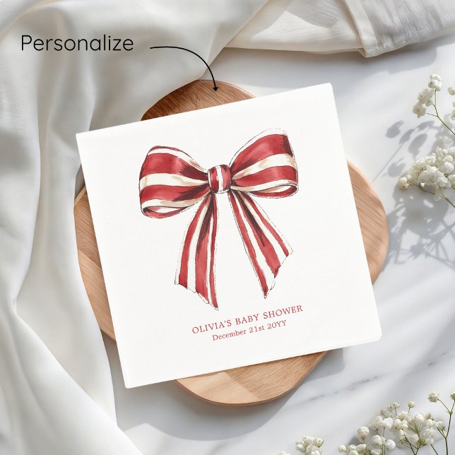 Serviette En Papier Noël rouge | Baby shower blanc de la boîte de coqu (Créateur téléchargé)