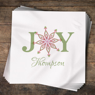 Serviette En Papier Noël Rouge Green Flocon de neige Joie Whimsical
