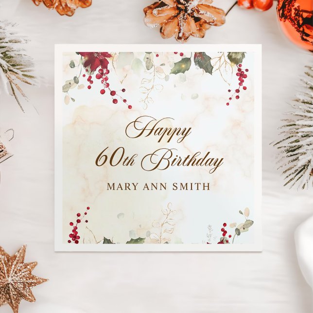 Serviette En Papier Noël Rouge Poinsettia Floral fête d'anniversaire (Créateur téléchargé)