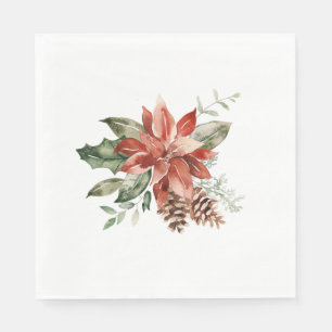 Serviette En Papier Noël Rouge Poinsettia Pine Cônes vert