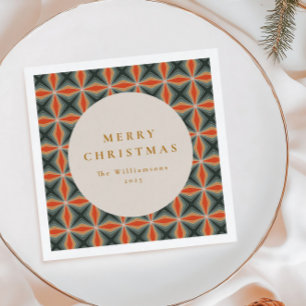 Serviette En Papier Noël Rouge Vert Mi-Siècle Étoiles Personnalisé