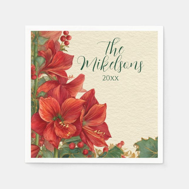 Serviette En Papier Noël Russe Rouge Amaryllis (Devant)