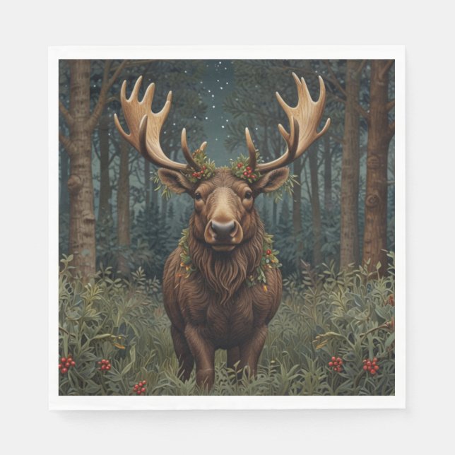 Serviette En Papier Noël rustique élan cerf boho forêt boisée  (Devant)