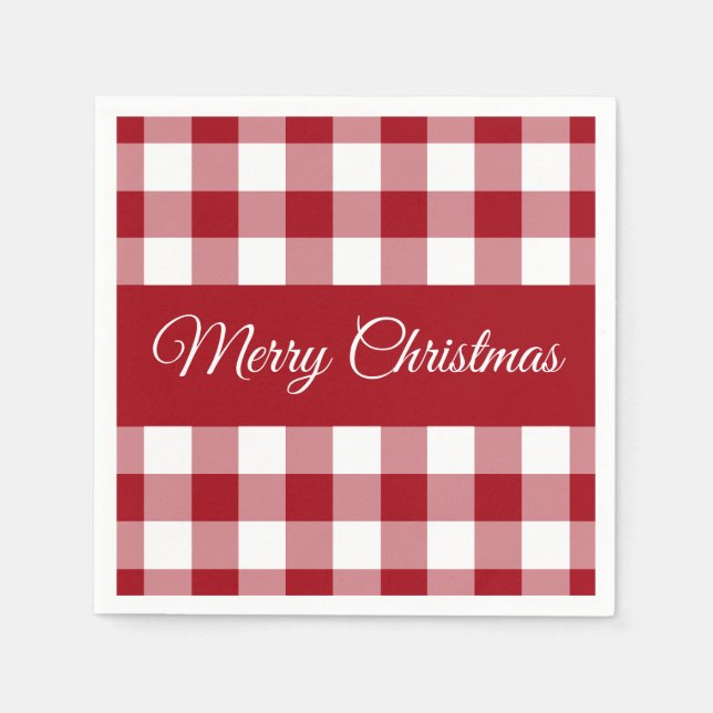 Serviette En Papier Noël Rustique Rouge Et Blanc Plaid (Devant)