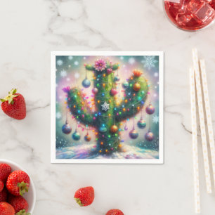 Serviette En Papier Noël Saguaro Cactus Whimsical Snowflakes