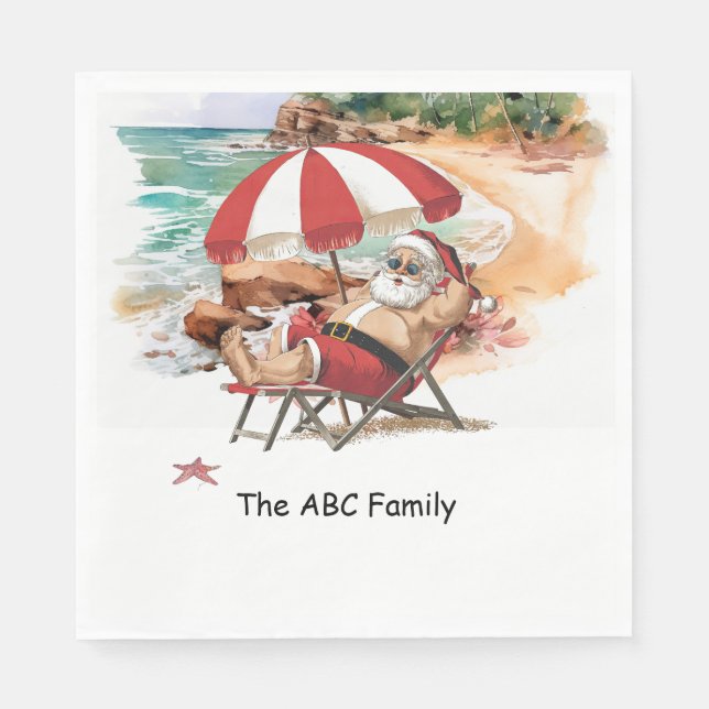 Serviette En Papier Noël SANTA CLAUS en juillet à la plage (Devant)