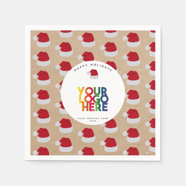 Serviette En Papier Noël Simple Business Logo Santa Hat Kraft (Devant)