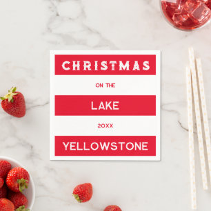 Serviette En Papier Noël Sur La Bande Nautique Rouge Du Lac