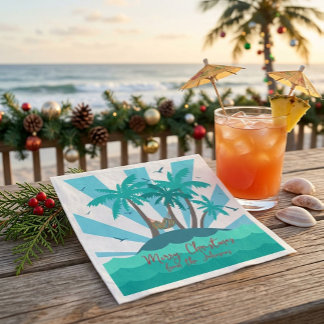Serviette En Papier Noël sur une île tropicale côtière avec des palmie