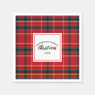 Serviette En Papier Noël Tartan Plaid Nom de famille Année