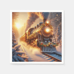 Serviette En Papier Noël Train de Fêtes Vintage Hiver enneigé