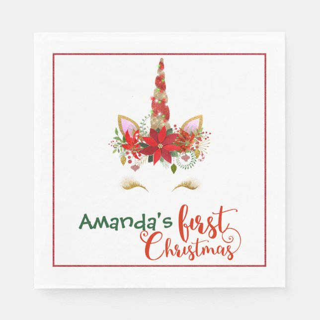 Serviette En Papier Noël Unicorne Noël Anniversaire Papier Naples (Devant)