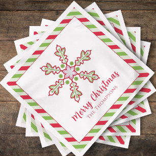 Serviette En Papier Noël Vacances Rouge Vert Coloré Flocon de Neige