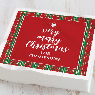 Serviette En Papier Noël Vacances Rouge Vert Vacances Plaid Mignonne
