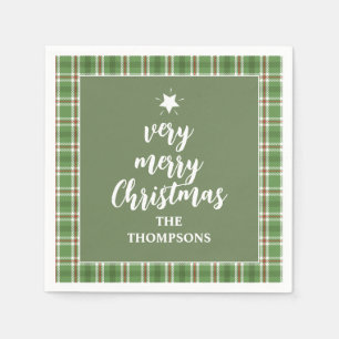 Serviette En Papier Noël Vacances Simple Vacances Vertes Plaid Mignonn