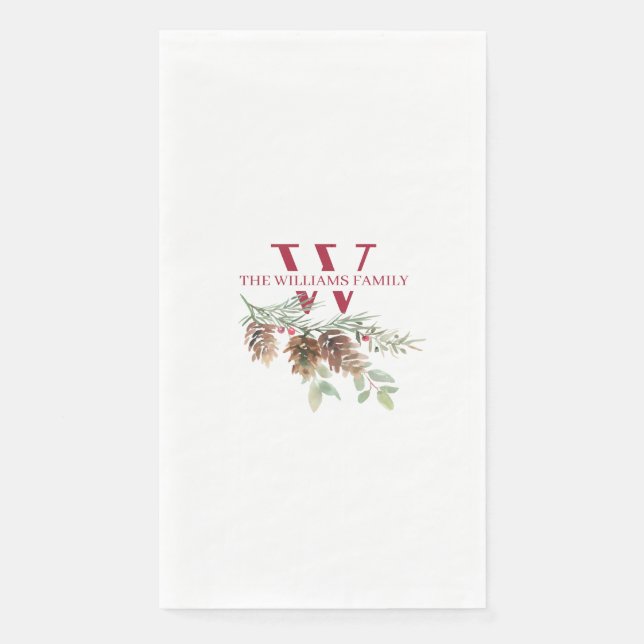 Serviette En Papier Noël Vert classique Rouge Monogramme (Devant)