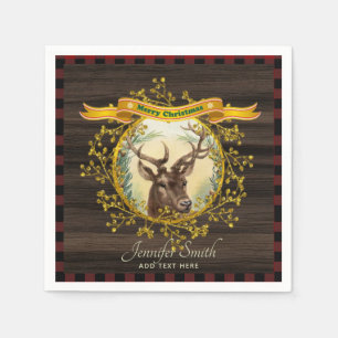 Serviette En Papier Noël Vintage Cerf Écossais Buffalo Personnalisé