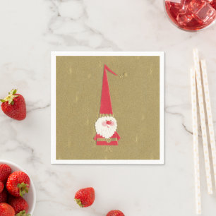 Serviette En Papier Noël vintage, Gnome Père Noël mignon sur fond doré