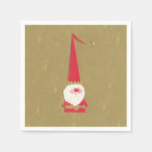 Serviette En Papier Noël Vintage, Gnome Père Noël mignon sur fond doré