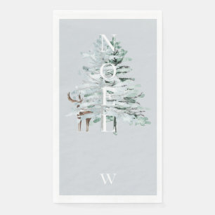 Serviette En Papier Noel Woodland Deer Monogramme Hiver Bleu Vacances