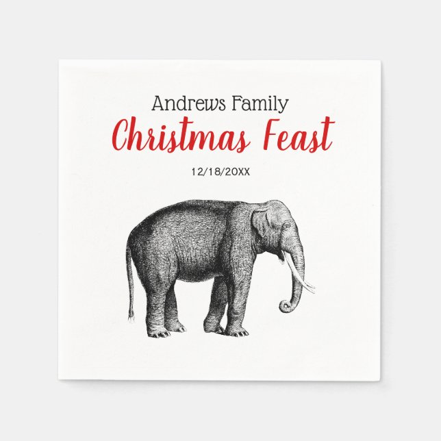 Serviette En Papier Noël Xmas Vintage Dessin d'Éléphant (Devant)