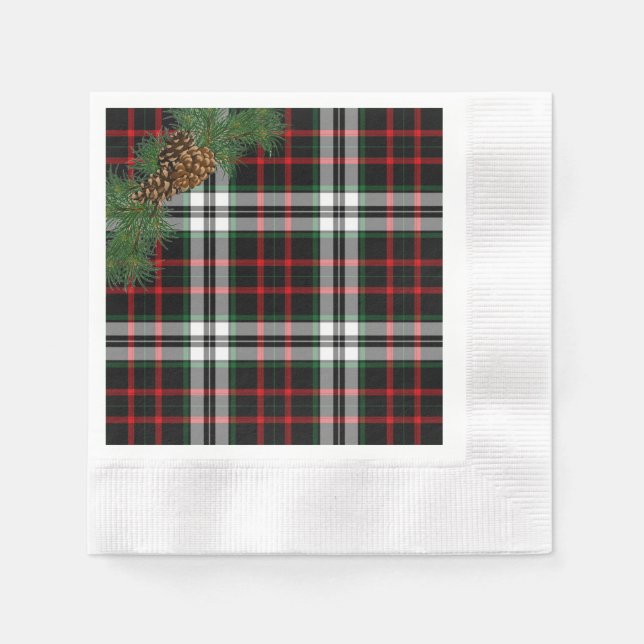 Serviette En Papier Noëls de pin tartan rouge (Devant)