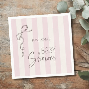 Serviette En Papier Nœud à rayures rose perle Coquette Baby Shower pro