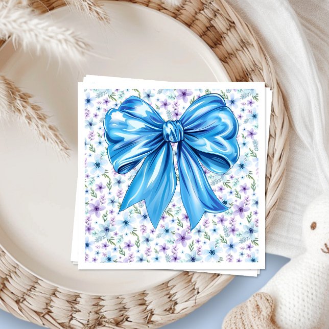 Serviette En Papier Nœud bleu Coquette Élégant motif floral (Créateur téléchargé)