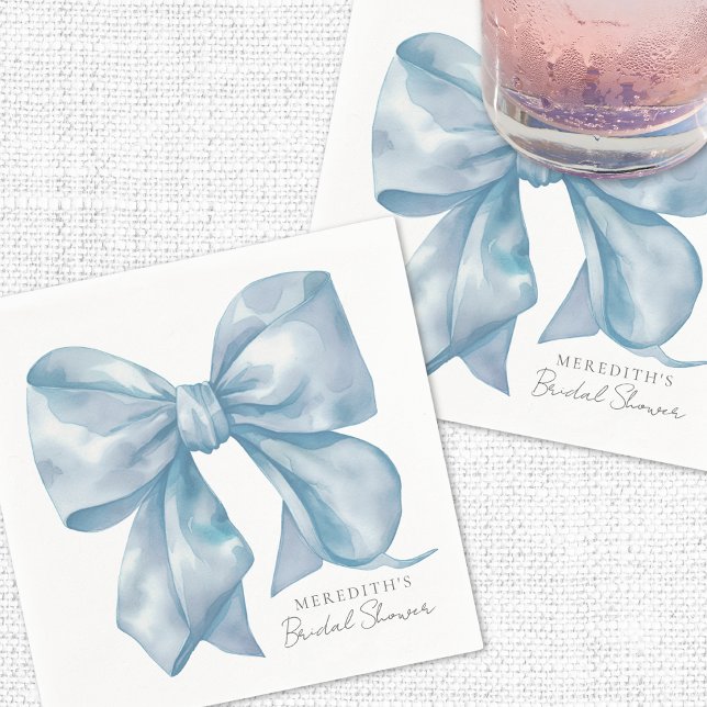 Serviette En Papier Noeud Bleu pour le Mariage de la Mariée (Blue Bow Tying The Knot Bridal Shower Napkins)