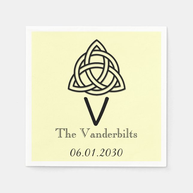 Serviette En Papier Noeud celtique en noir et ivoire Mariage Monogramm (Devant)