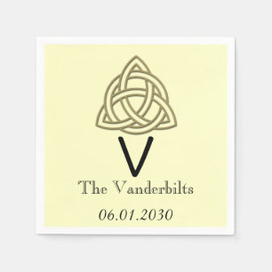 Serviette En Papier Noeud celtique en or et ivoire Monogramme Mariage