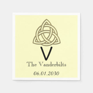 Serviette En Papier Noeud celtique en or et ivoire Monogramme Mariage