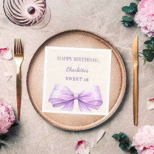 Serviette En Papier Nœud en lavande Sweet 16 déjeuner ivoire