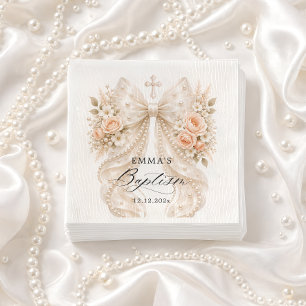 Serviette En Papier Nœud floral de baptême avec serviettes en perle