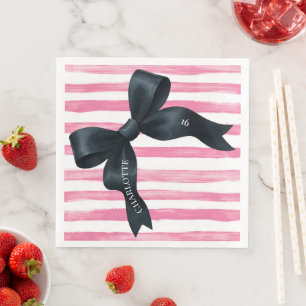 Serviette En Papier Nœud papillon noir avec rayure blanche rose pour a