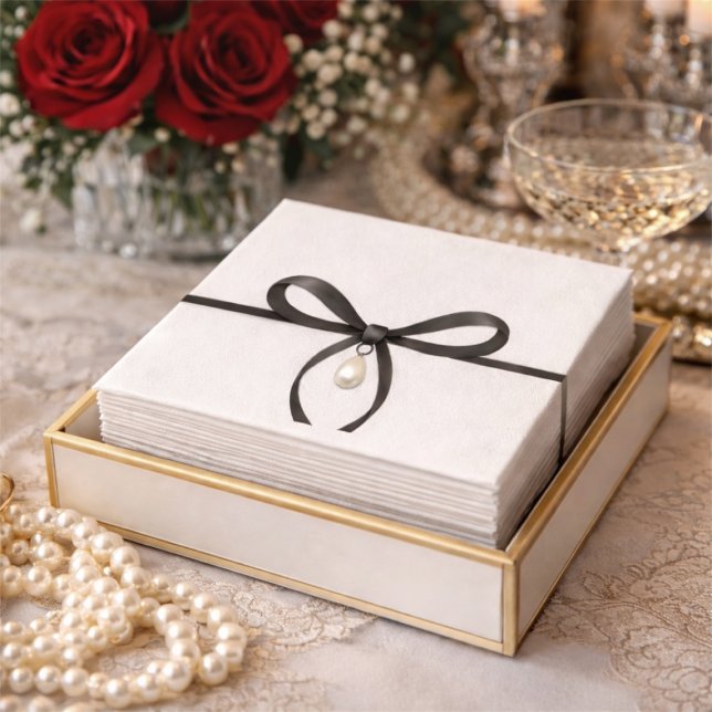 Serviette En Papier Noeud papillon noir avec style argenté ancien mari (Black Bow With Pearl Old Money Style Bridal Shower Napkins!)